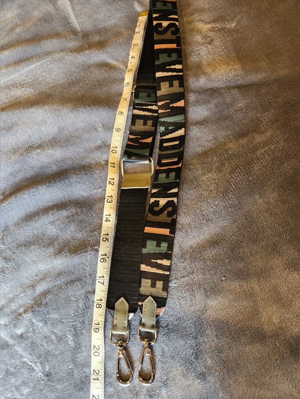 Steve Madden Black Strap with Multicolor Lettering and Silver Hardware